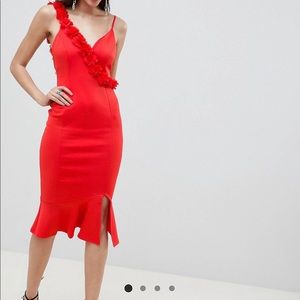 Red Peplum Midi Dress
